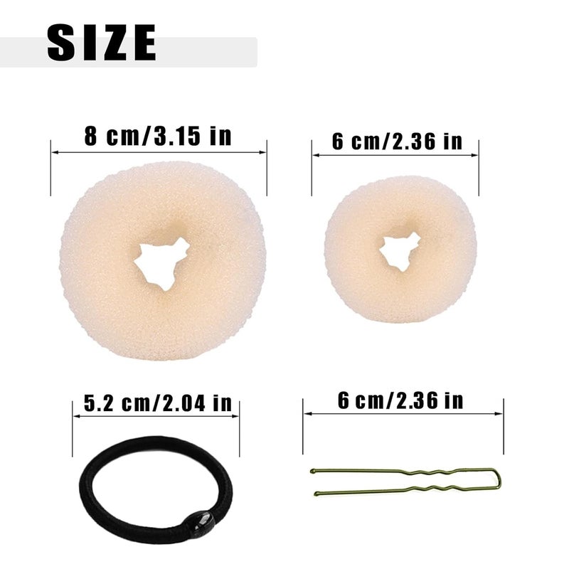 FORESRUM 10 Pcs Hair Bun Maker - Donut Bun Maker for Hair(5 medium and 5 small),Ballet Bun for Women and Kids with Elastic Hair Ties, Hair Pins(Beige) - Image 2